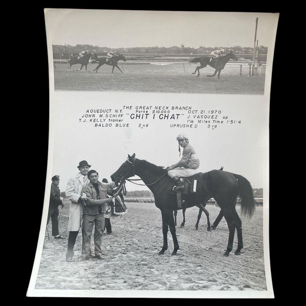 Vintage 1970 Aqueduct Horse Racing Photo Chit I Chat Great Neck Branch Winner